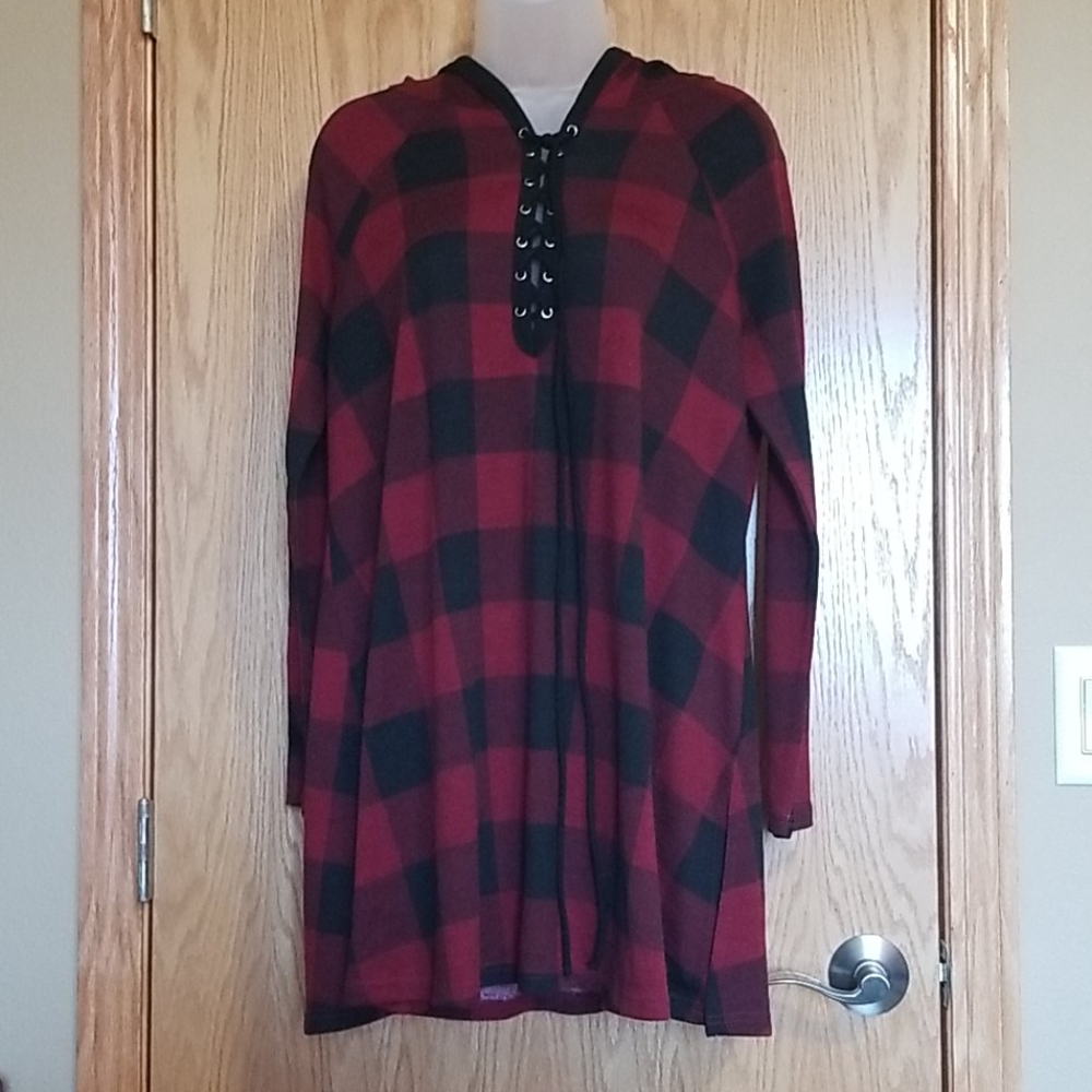 Venus Red & Black Plaid Tie Tunic
